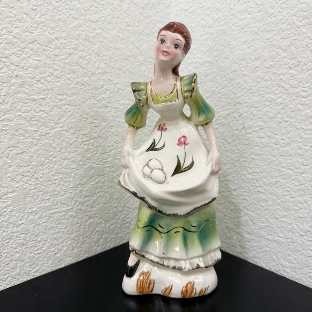 Vintage KREISS & Company Hand-painted Lady Green Dress Porcelain 9.5” Figurine